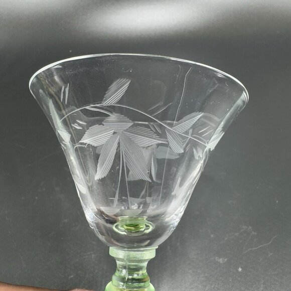 Vintage Uranium Stemware Glasses Cups Clear Etched UV Glowing Cups Barware Set 3 - Picture 7 of 16
